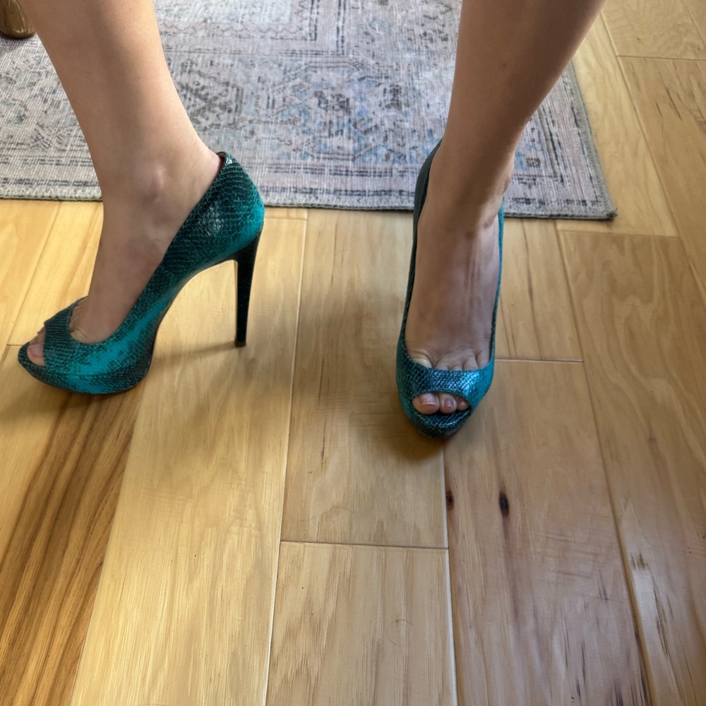 Miu Miu Turquoise Python Peep Toe Heels - image 7